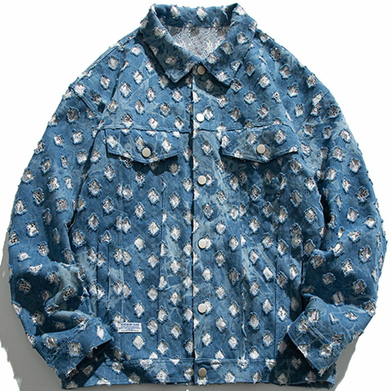 Y2K Grunge Jacket with Ripped Holes & Full Print - Retro 90s Summer Outfit Essential