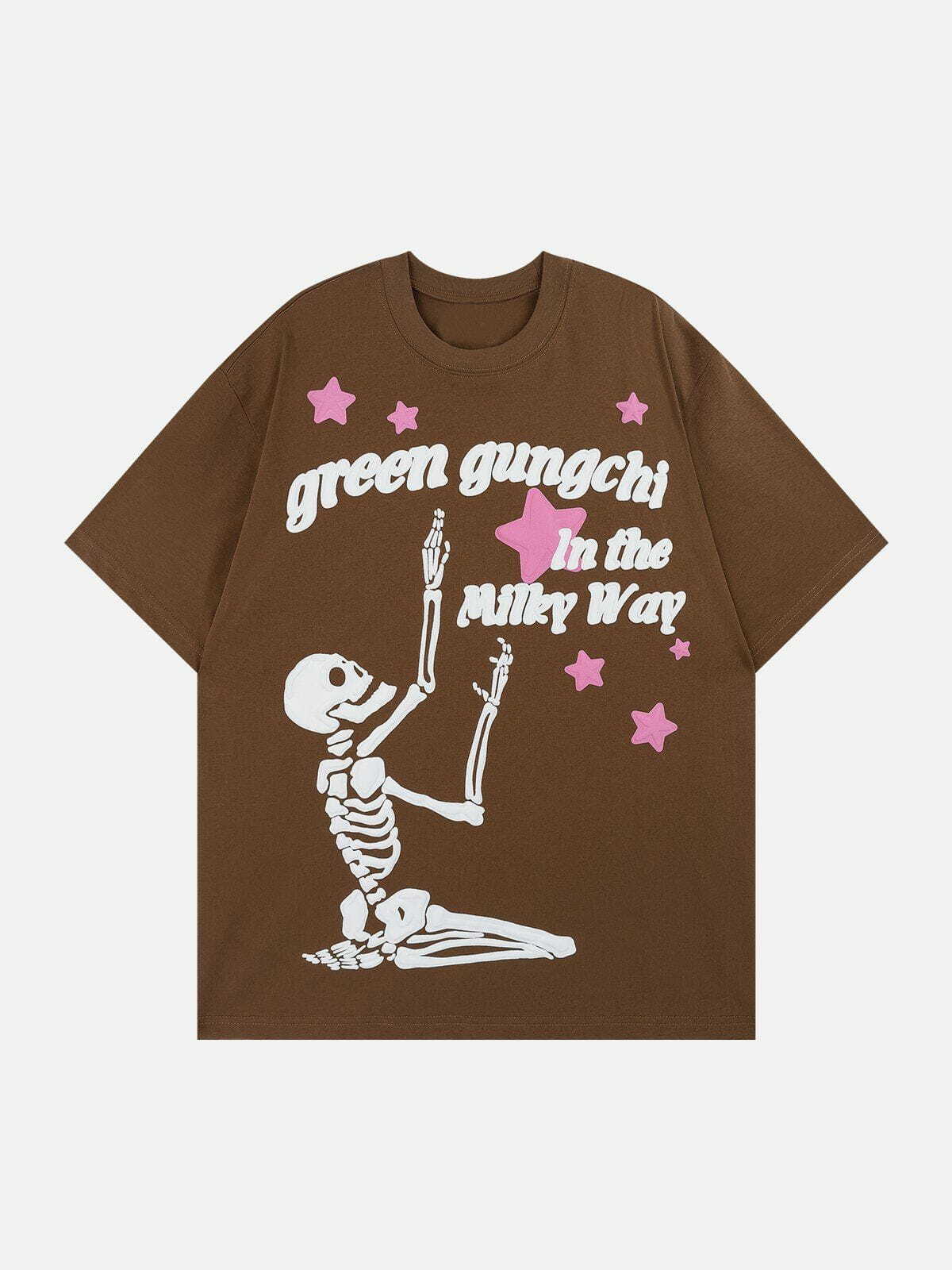 Y2K Grunge Kneeling Skeleton Graphic Tee - Retro 90s Summer Outfit for Party & Club