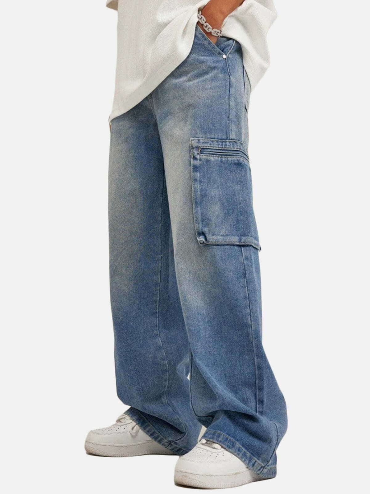 Y2K Grunge Large Pocket Jeans - Retro 90s Summer Outfit for Y2K Fashion Lovers