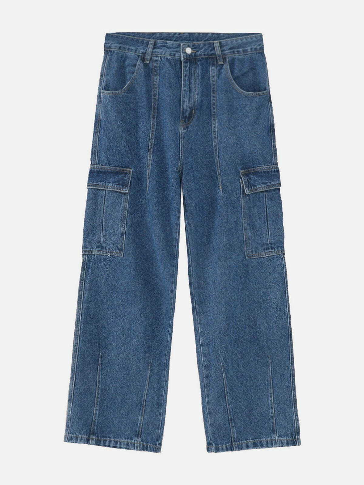 Y2K Grunge Large Pocket Jeans - Retro 90s Summer Outfit for Y2K Party & Club Vibes