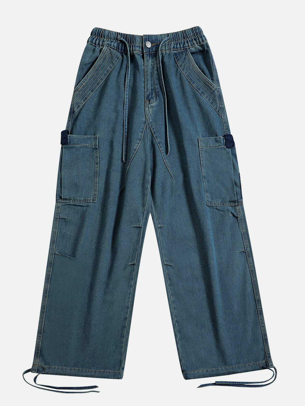 Y2K Grunge Large Pocket Jeans - Retro 90s Summer Outfit for Y2K Party & Club Vibes