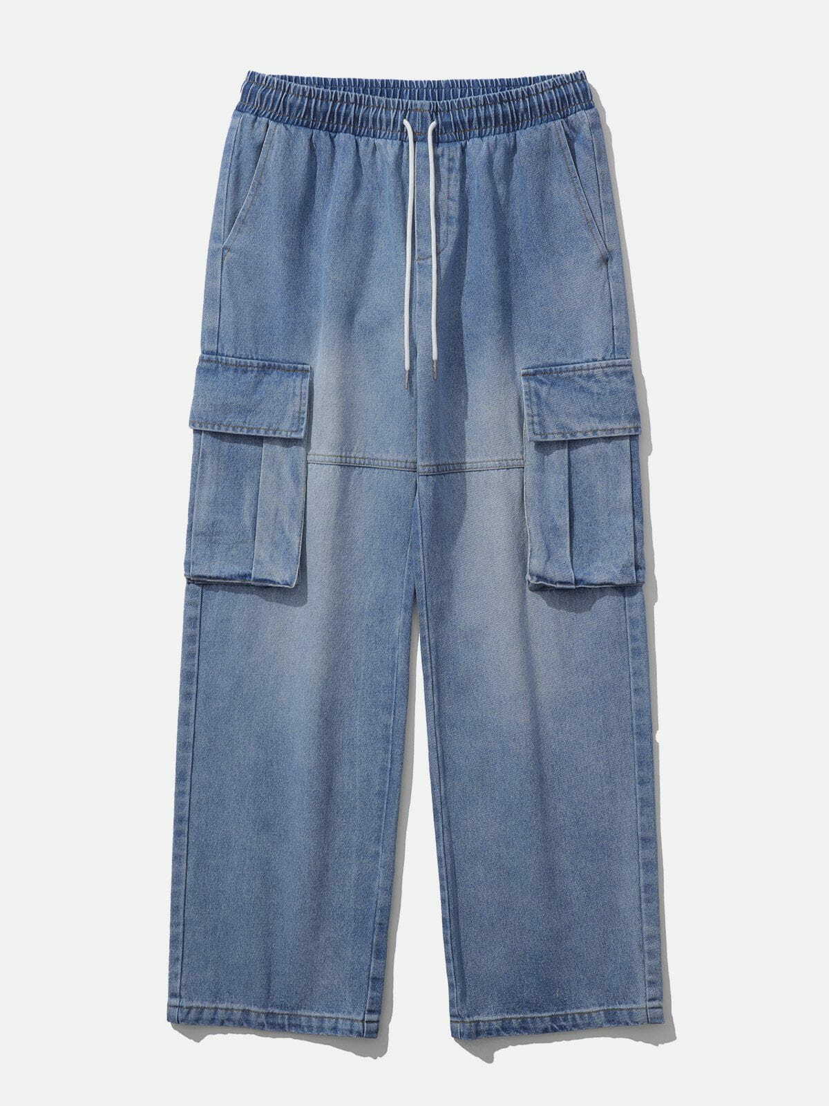 Y2K Grunge Large Pocket Jeans - Retro 90s Summer Outfit for Y2K Party & Club Vibes