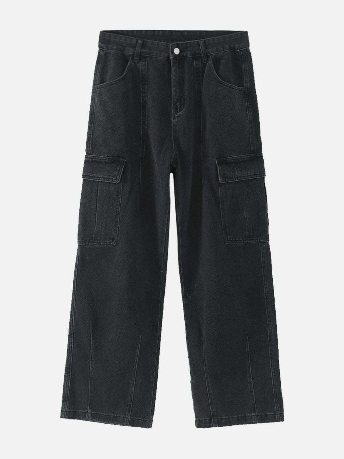 Y2K Grunge Large Pocket Jeans - Retro 90s Summer Outfit for Y2K Party & Club Vibes