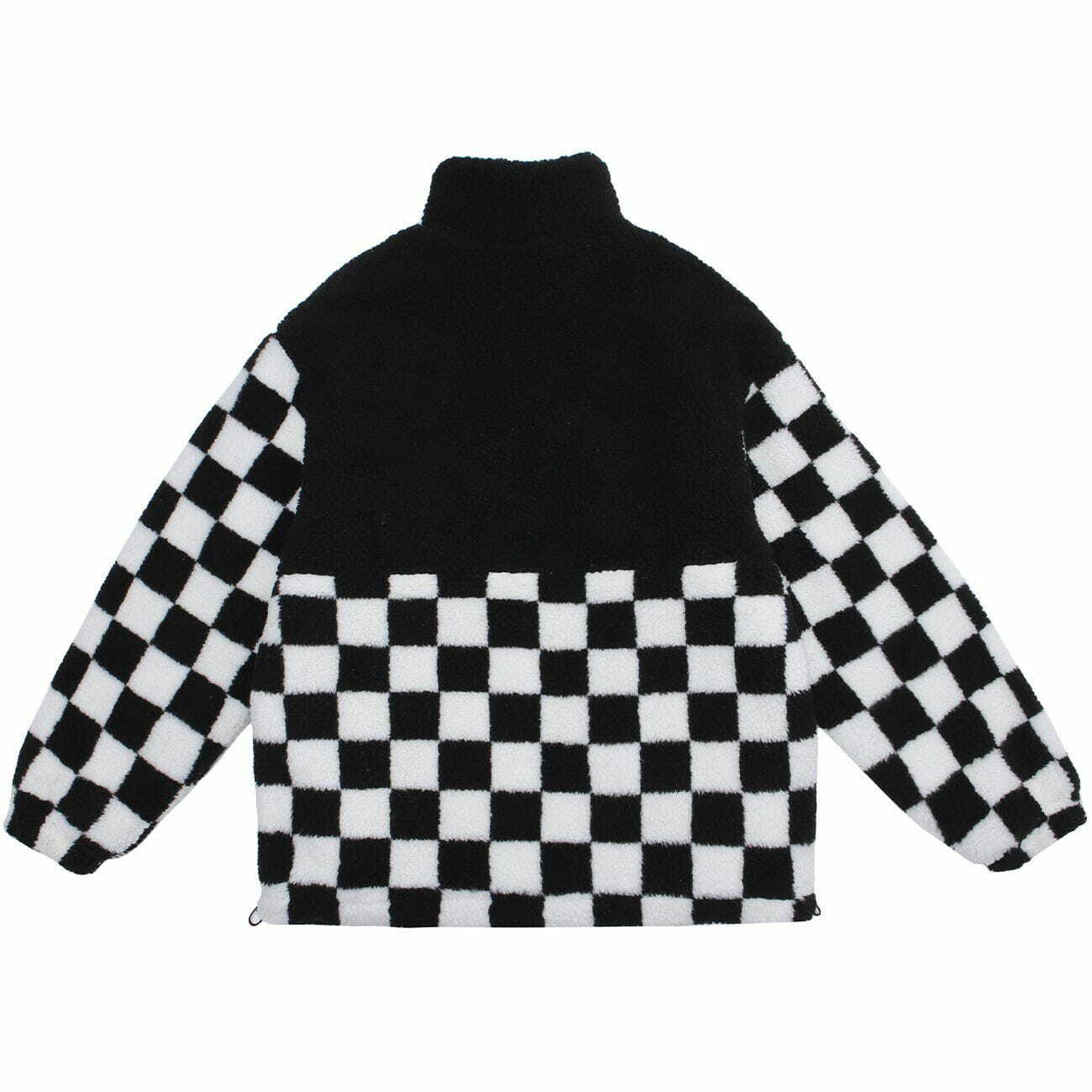 Y2K Grunge Lattice Patchwork Winter Coat - Retro 90s Fashion for Y2K Outfits & Parties