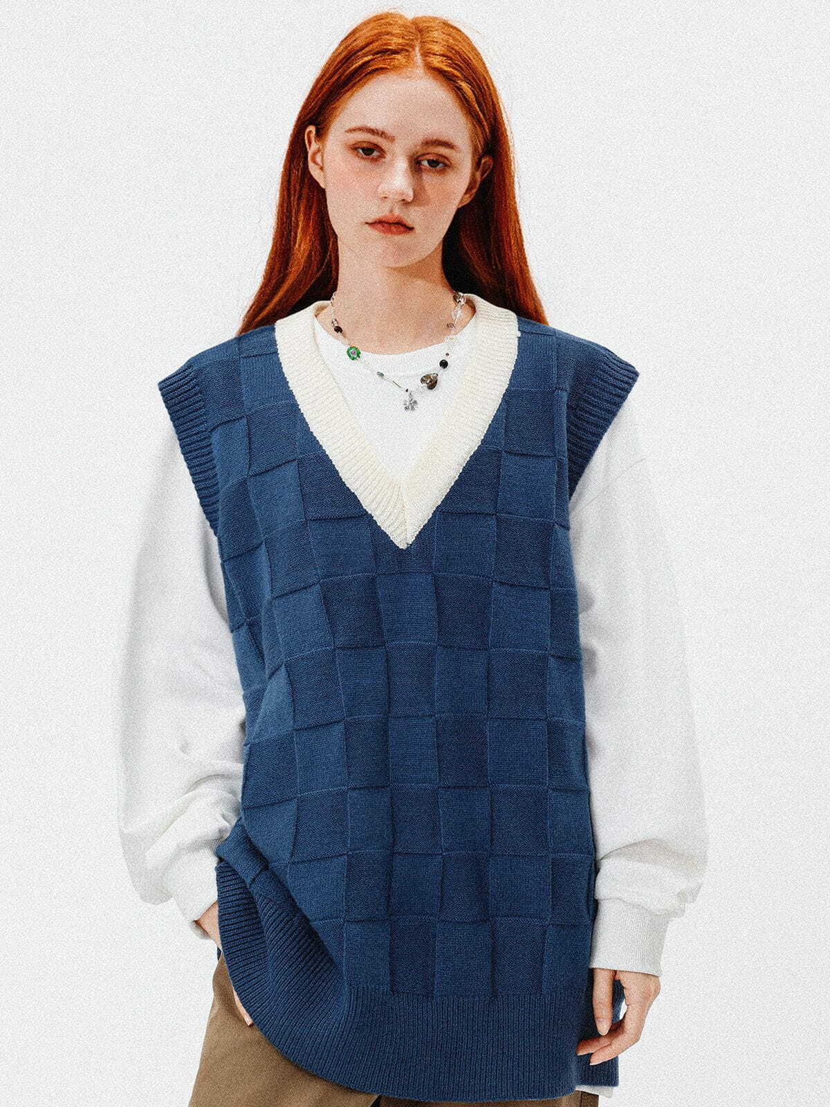 Y2K Grunge Lattice Sweater Vest - Retro 90s Summer Outfit for Y2K Party & Club Looks