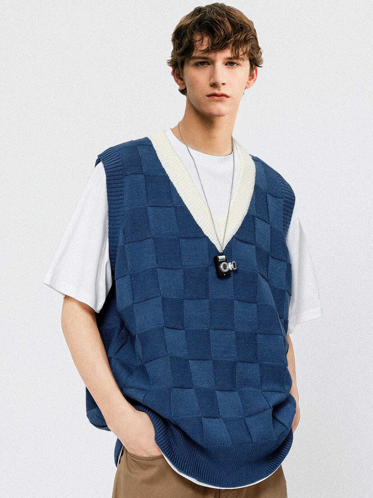 Y2K Grunge Lattice Sweater Vest - Retro 90s Summer Outfit for Y2K Party & Club Looks