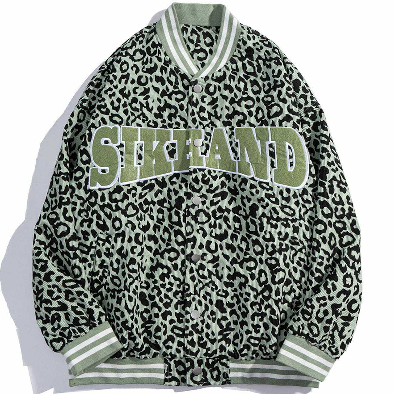 Y2K Grunge Leopard Embroidery Corduroy Jacket - Retro 90s Fashion Statement Piece