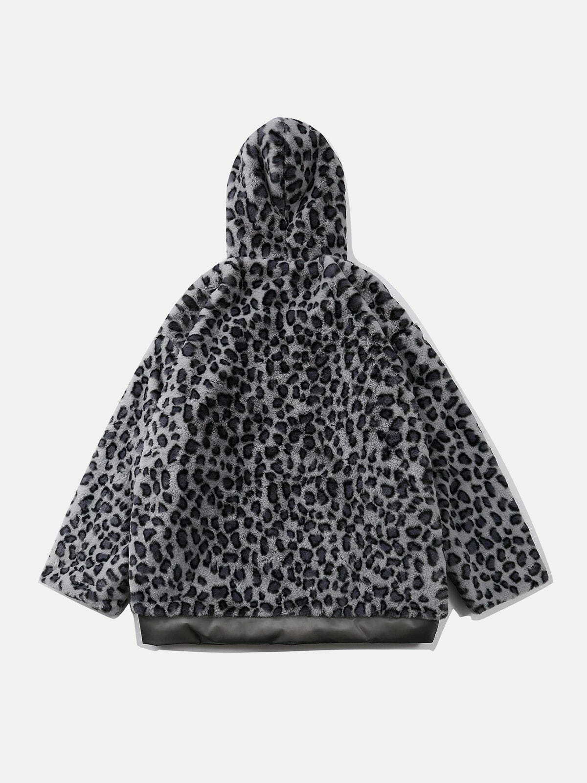 Y2K Grunge Leopard Plush Transparent PU Winter Coat for Retro 90s Party Outfits