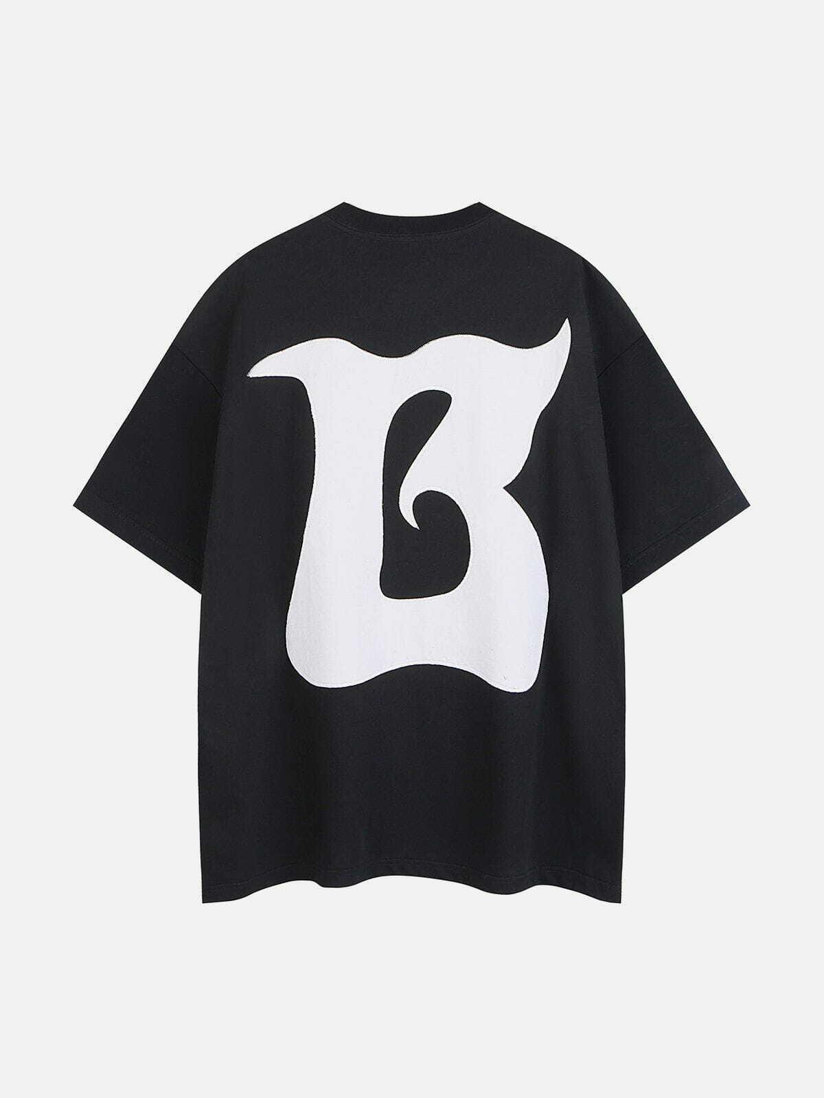 Y2K Grunge Letter B Print Stitching Tee - Retro 90s Summer Outfit for Y2K Vibes