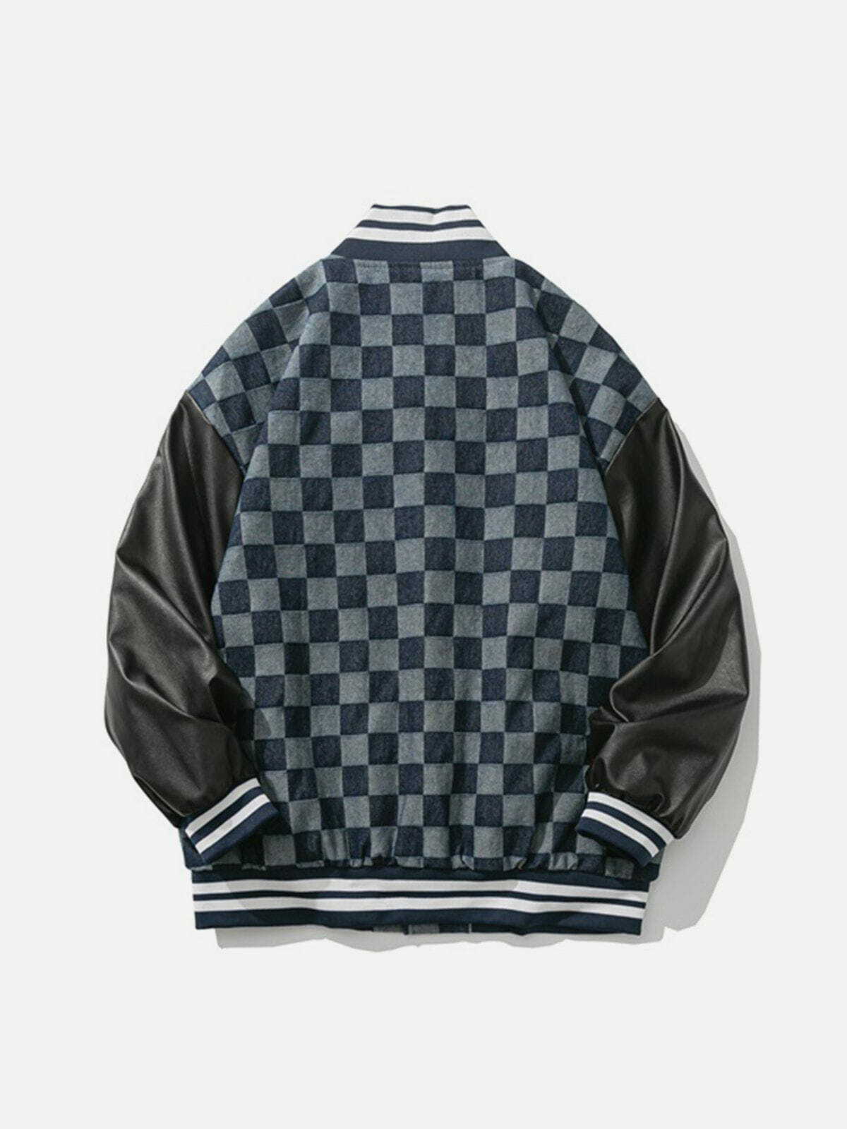 Y2K Grunge Letter Print Check Panel Jacket - Retro 90s Summer Outfit for Women