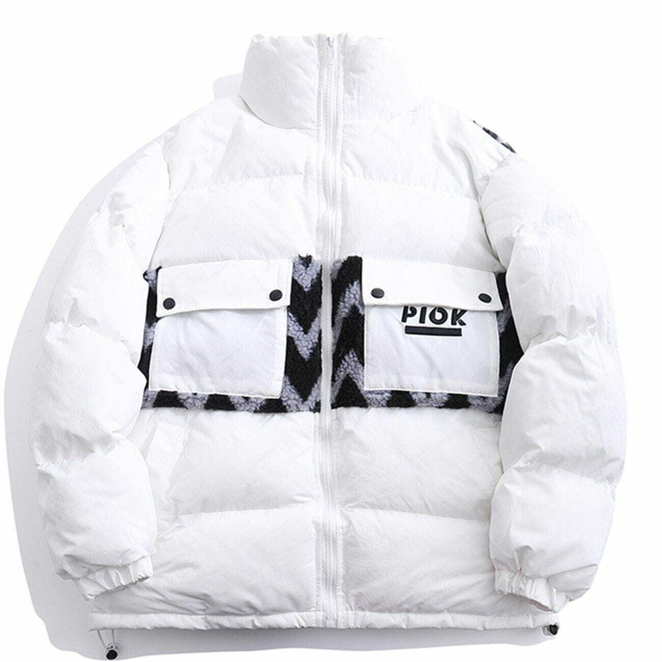 Y2K Grunge Letter Print Puffer Jacket with Lamb Wool Stitching for Retro 90s Style