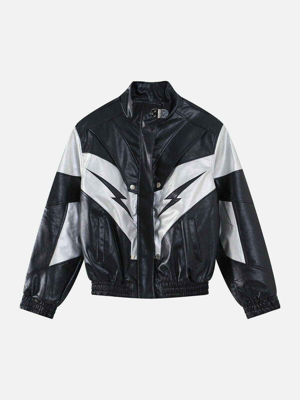 Y2K Grunge Lightning Leather Jacket - Retro 90s Fashion for Summer Parties & Outfits