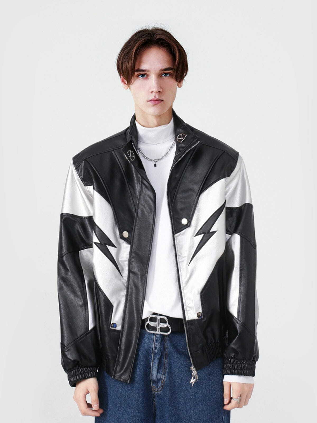 Y2K Grunge Lightning Leather Jacket - Retro 90s Fashion for Summer Parties & Outfits