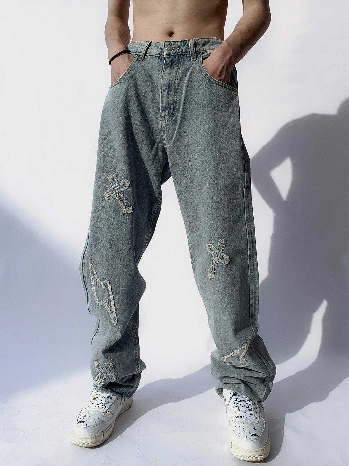 Y2K Grunge Lightning Print Jeans - Retro 90s Summer Outfit for Party & Club Vibes