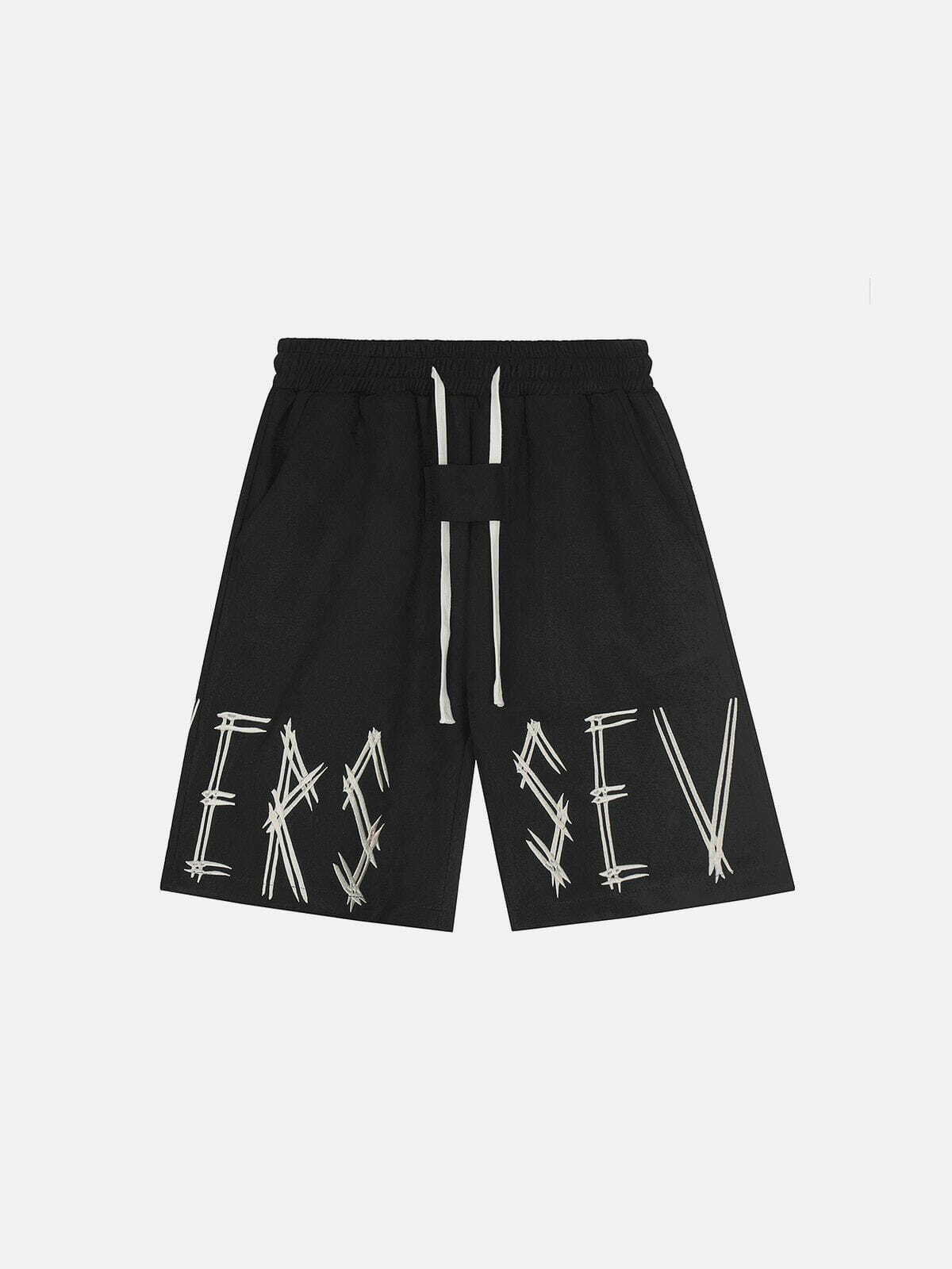 Y2K Grunge Line Letter Print Shorts - Retro 90s Summer Outfit for Y2K Party & Beach Vibes