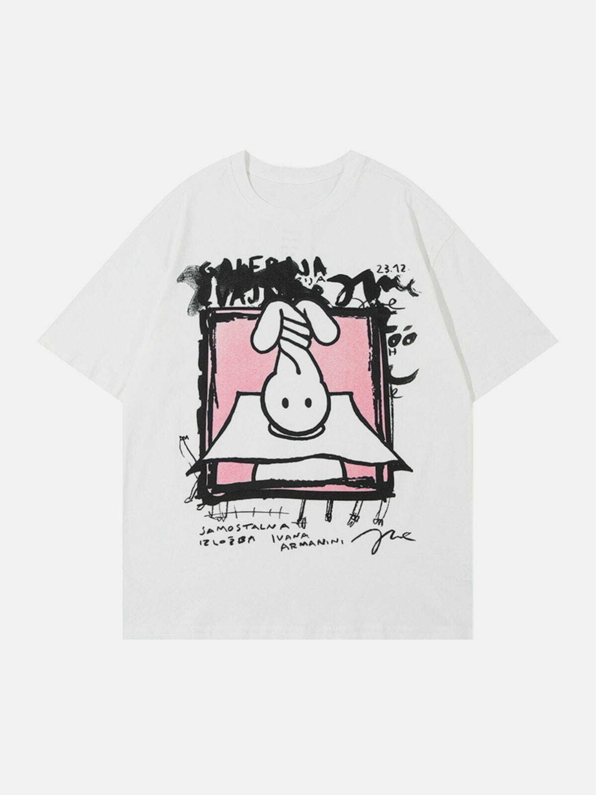 Y2K Grunge Long Ears Rabbit Graphic Tee - Retro 90s Summer Outfit for Y2K Vibes