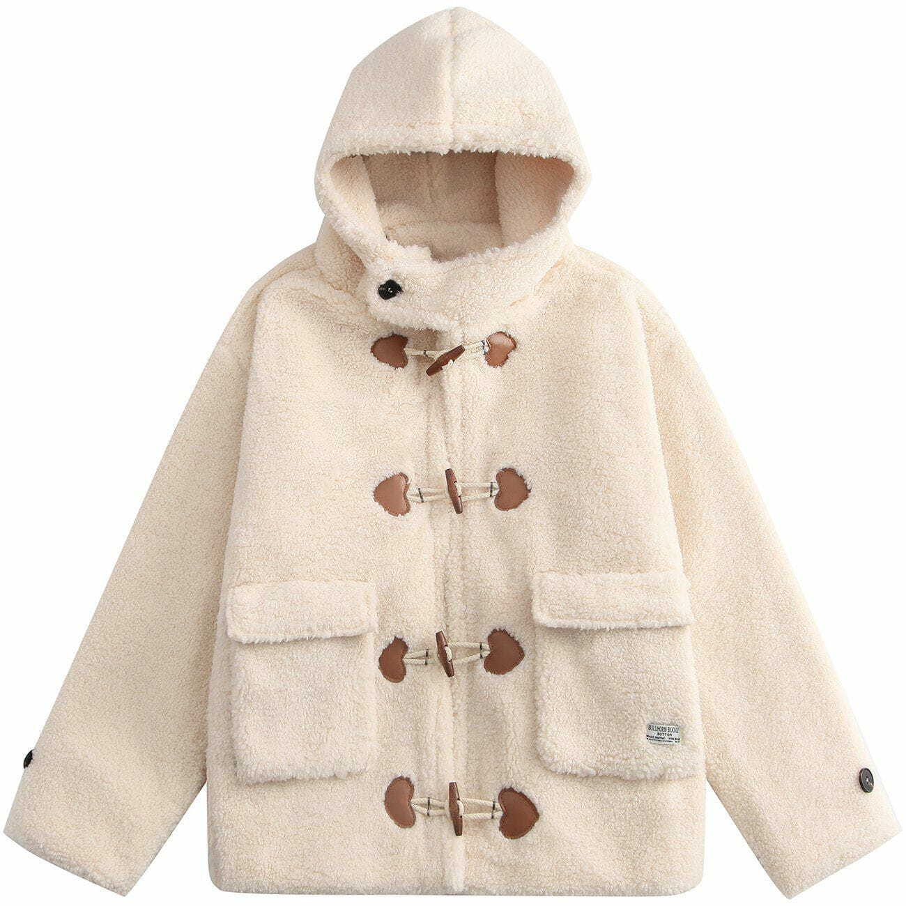 Y2K Grunge Love Button Hooded Sherpa Coat - Retro 90s Fashion for Y2K Summer Outfits