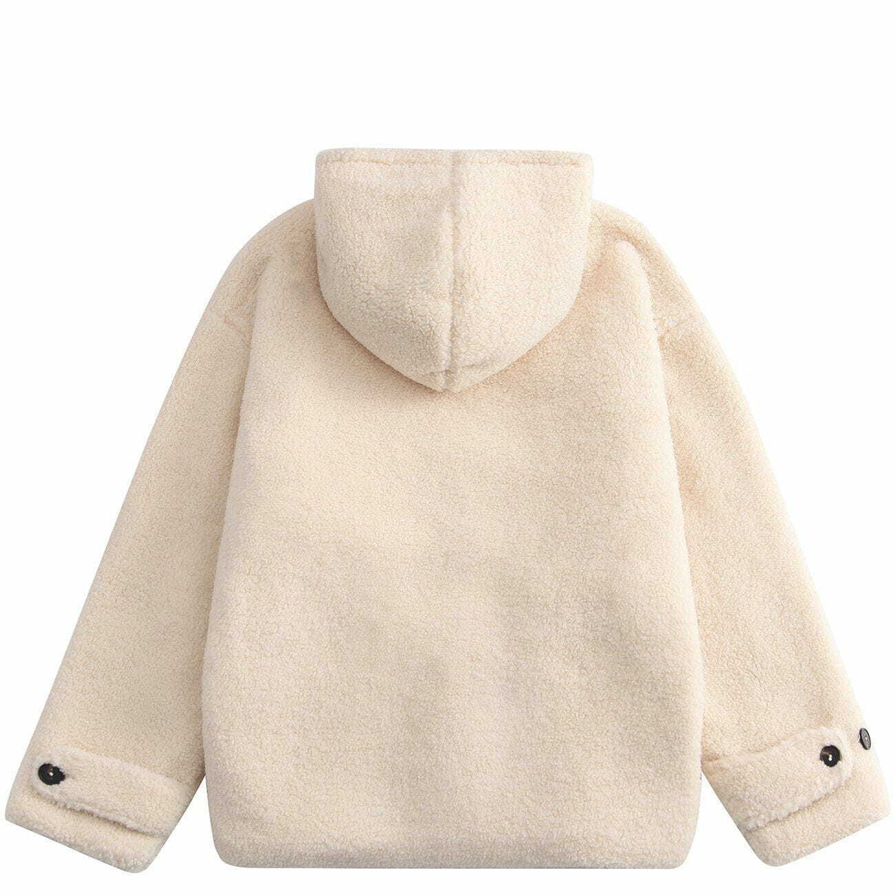 Y2K Grunge Love Button Hooded Sherpa Coat - Retro 90s Fashion for Y2K Summer Outfits