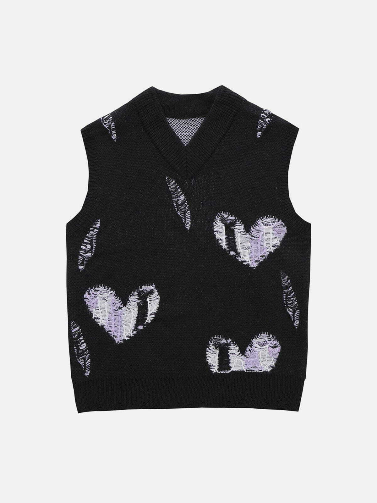 Y2K Grunge Love Embroidery Sweater Vest - Retro 90s Summer Outfit for Y2K Style