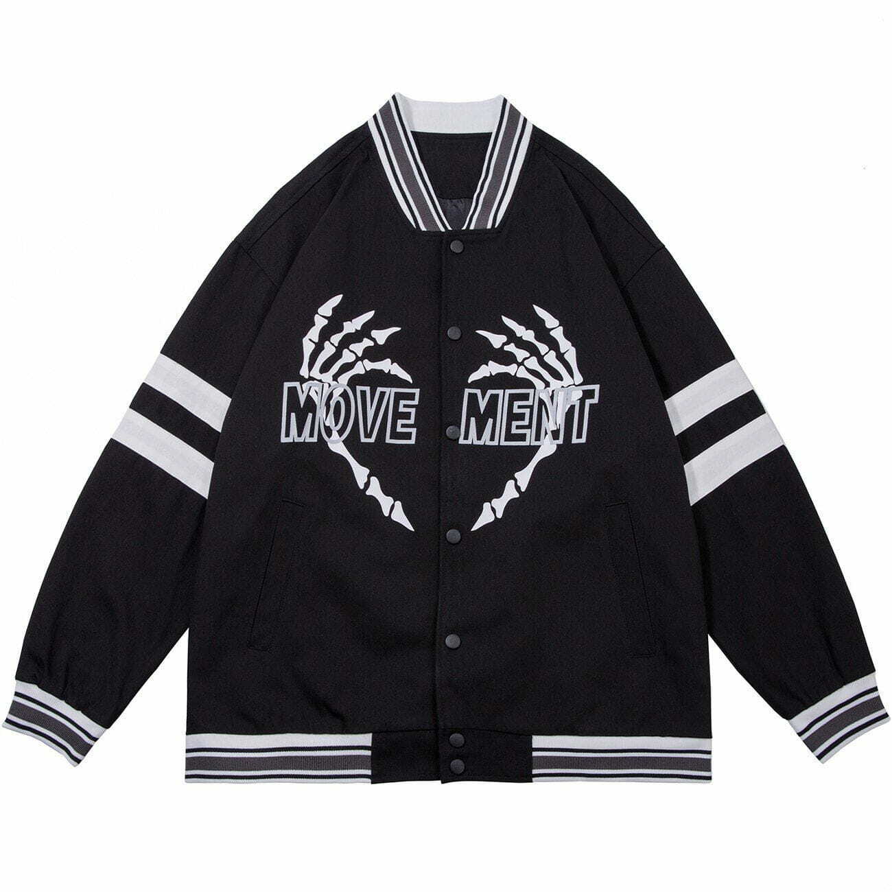 Y2K Grunge Love Skull Fingers Varsity Jacket - Retro 90s Summer Outfit Essential