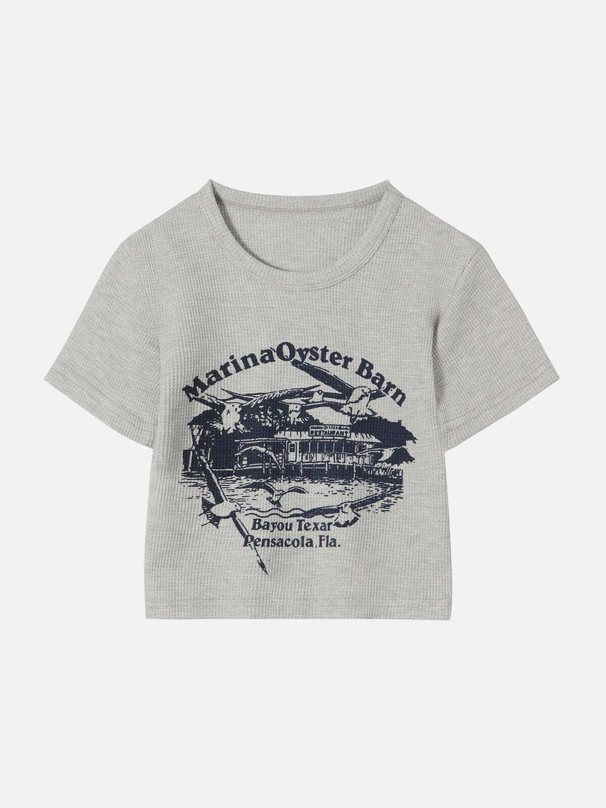 Y2K Grunge Marina Oyster Barn Tee - Retro 90s Summer Outfit, Perfect for Y2K Parties & Beach