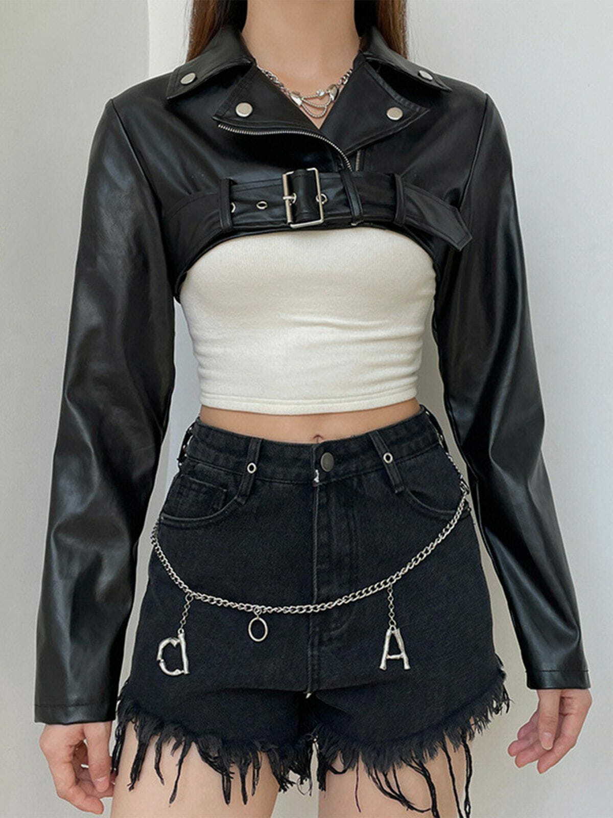 Y2K Grunge Metal Buckle Zipper Leather Racing Jacket for Retro 90s Summer Outfits