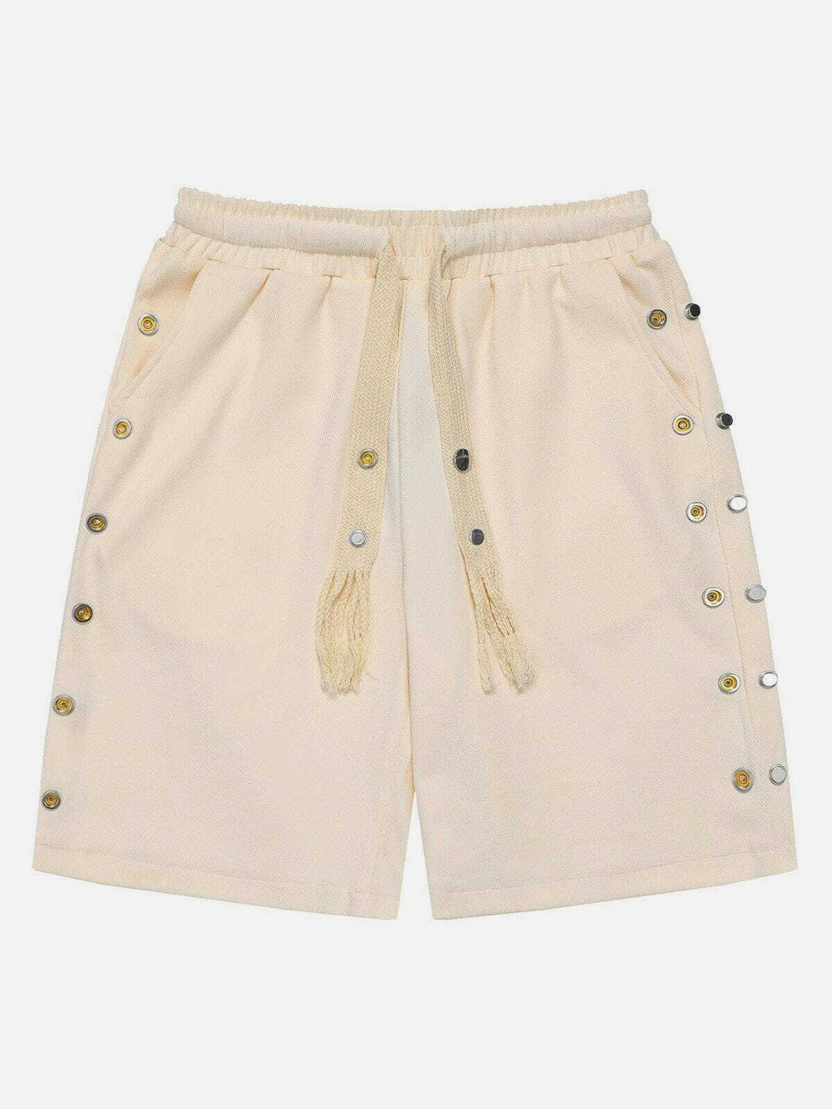 Y2K Grunge Metal Snap Button Drawstring Shorts - Retro 90s Summer Outfit for Women