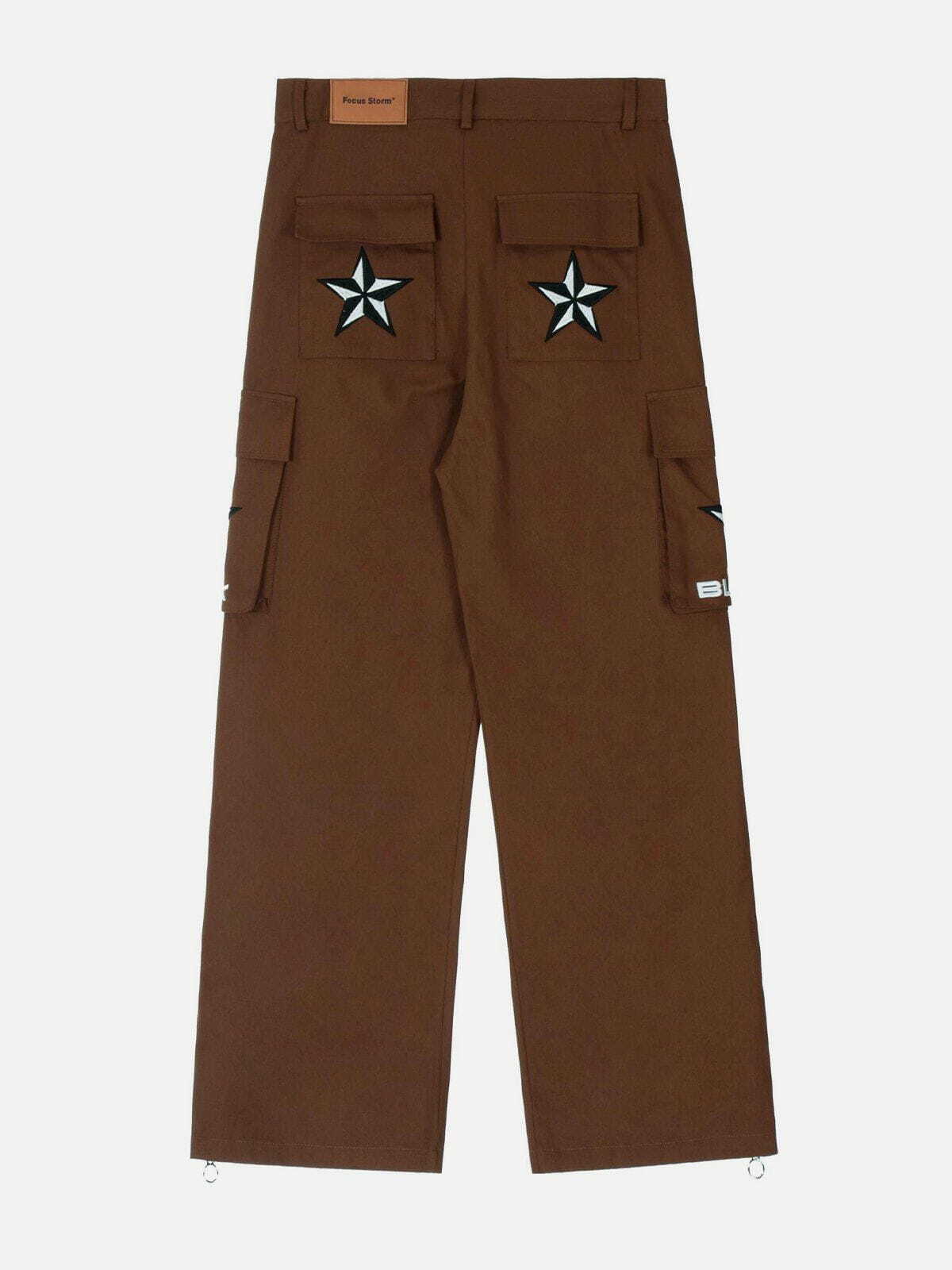 Y2K Grunge Multi-Pocket Cargo Pants with Pentagram Embroidery for Retro Summer Outfits