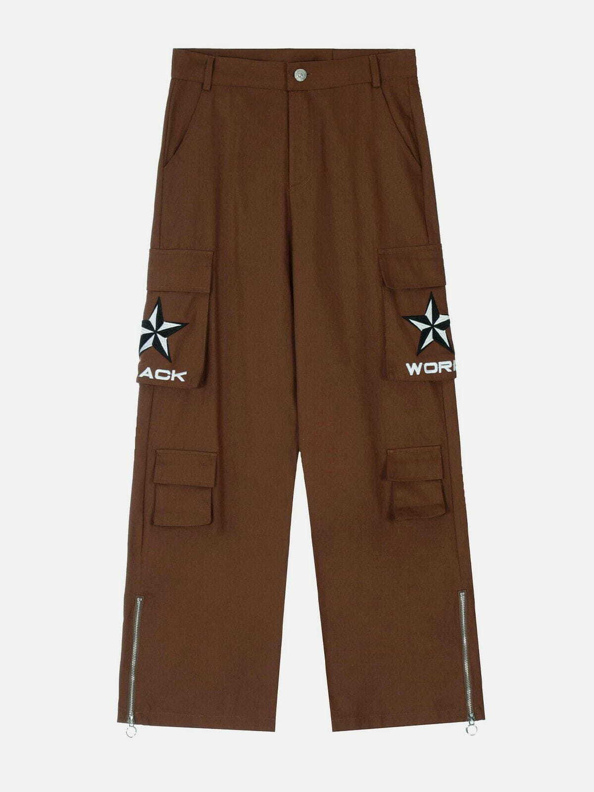 Y2K Grunge Multi-Pocket Cargo Pants with Pentagram Embroidery for Retro Summer Outfits