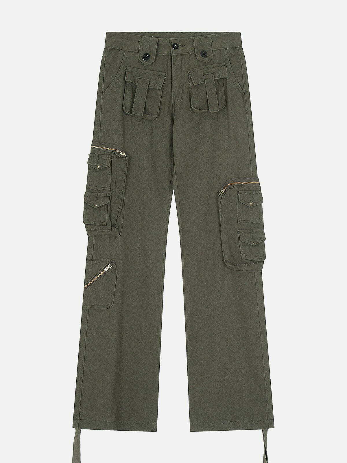 Y2K Grunge Multi-Pocket Drawstring Pants for Summer, Retro 90s Style Outfit