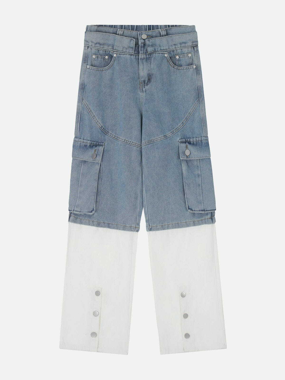 Y2K Grunge Multi-Pocket Patchwork Jeans for Retro 90s Summer Outfits & Party Looks