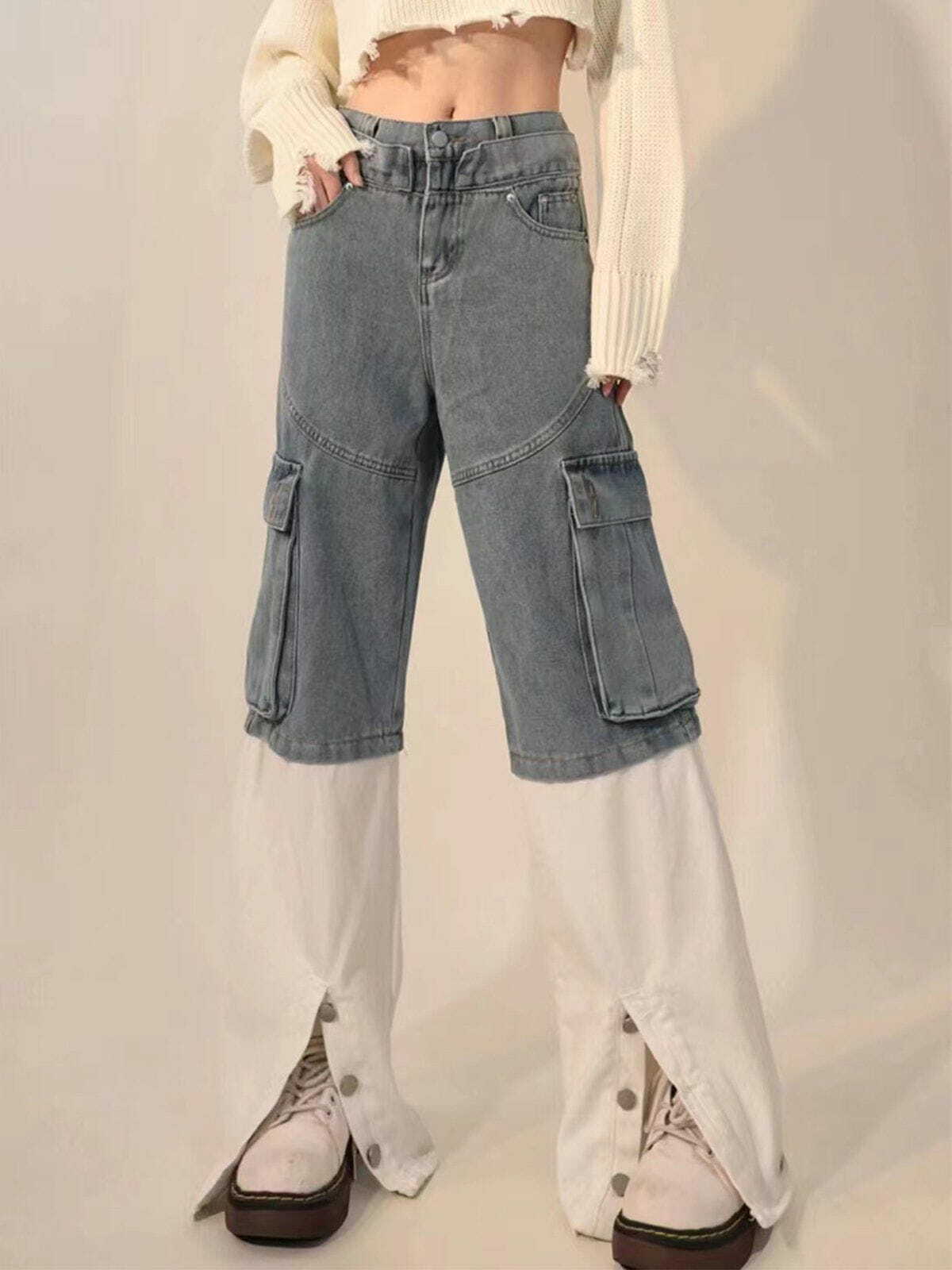 Y2K Grunge Multi-Pocket Patchwork Jeans for Retro 90s Summer Outfits & Party Looks