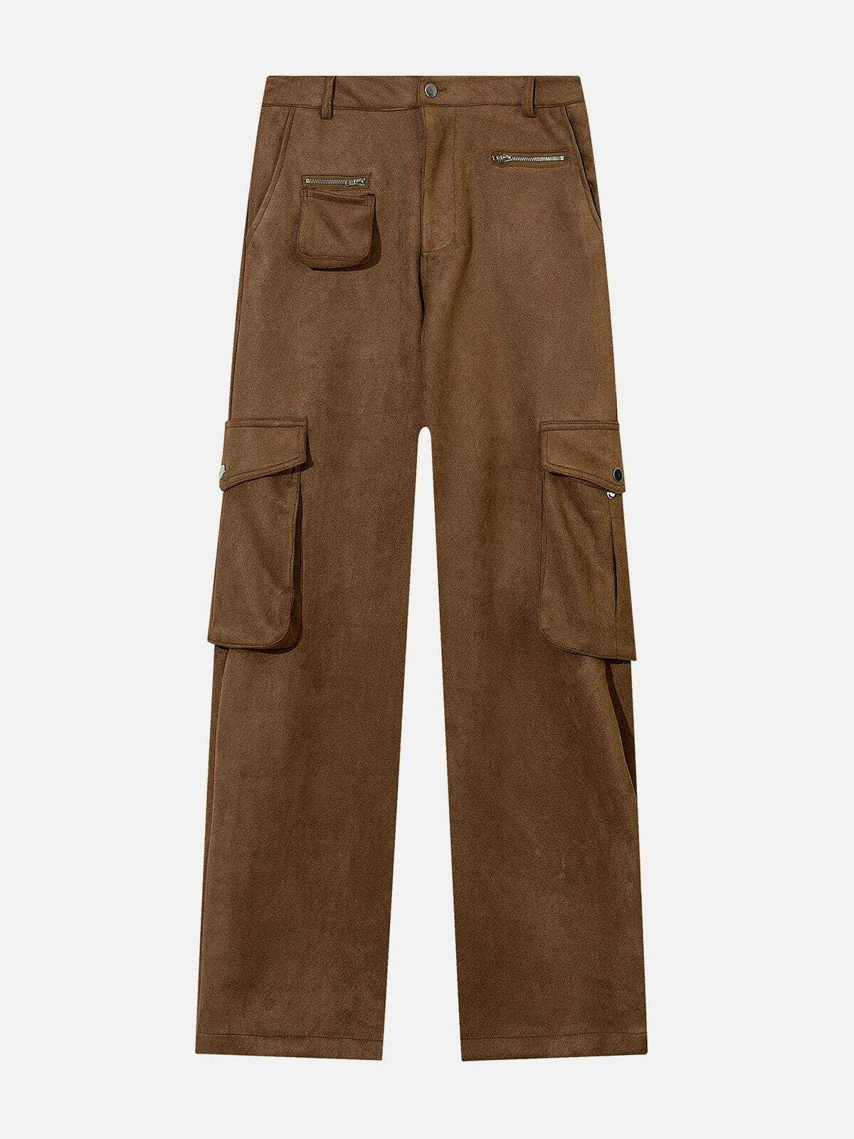 Y2K Grunge Multi-Pocket Suede Pants - Retro 90s Summer Outfit for Y2K Style Lovers