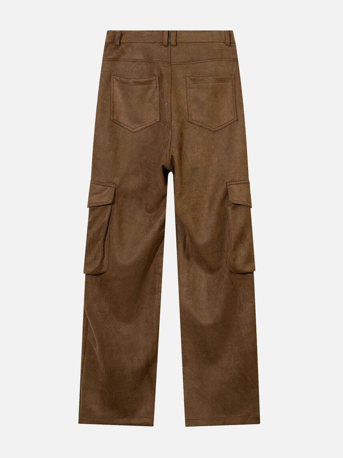 Y2K Grunge Multi-Pocket Suede Pants - Retro 90s Summer Outfit for Y2K Style Lovers