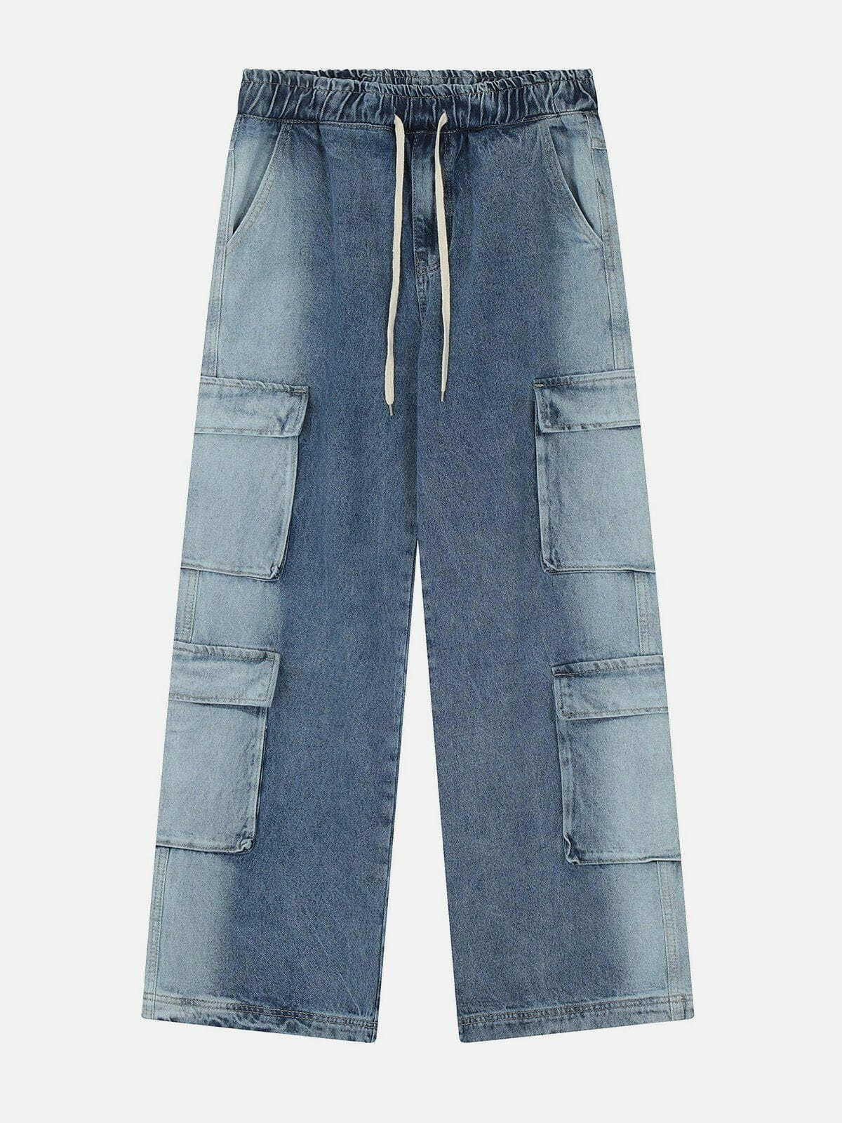 Y2K Grunge Multi-Pocket Washed Jeans - Retro 90s Summer Outfit for Y2K Style Lovers