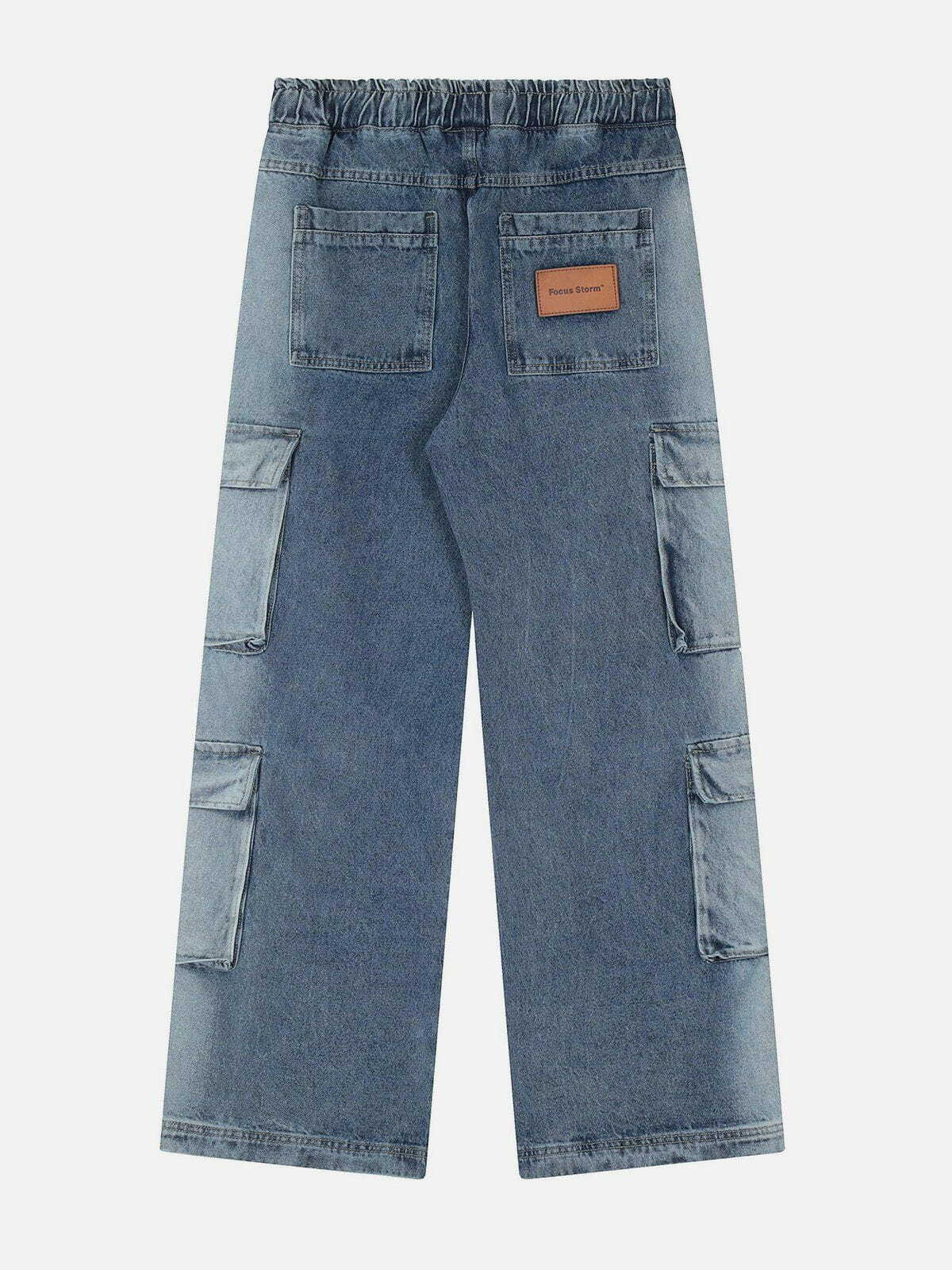 Y2K Grunge Multi-Pocket Washed Jeans - Retro 90s Summer Outfit for Y2K Style Lovers