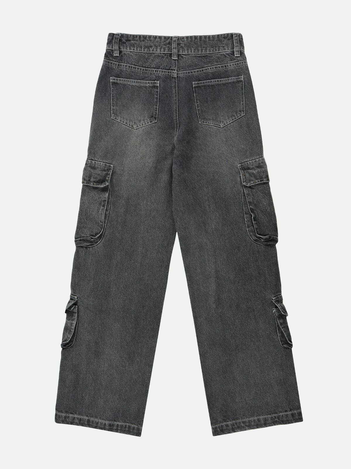 Y2K Grunge Multi-Pocket Washed Jeans - Retro 90s Summer Outfit for Y2K Vibes