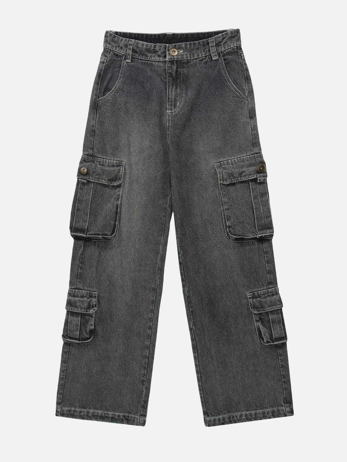 Y2K Grunge Multi-Pocket Washed Jeans - Retro 90s Summer Outfit for Y2K Vibes