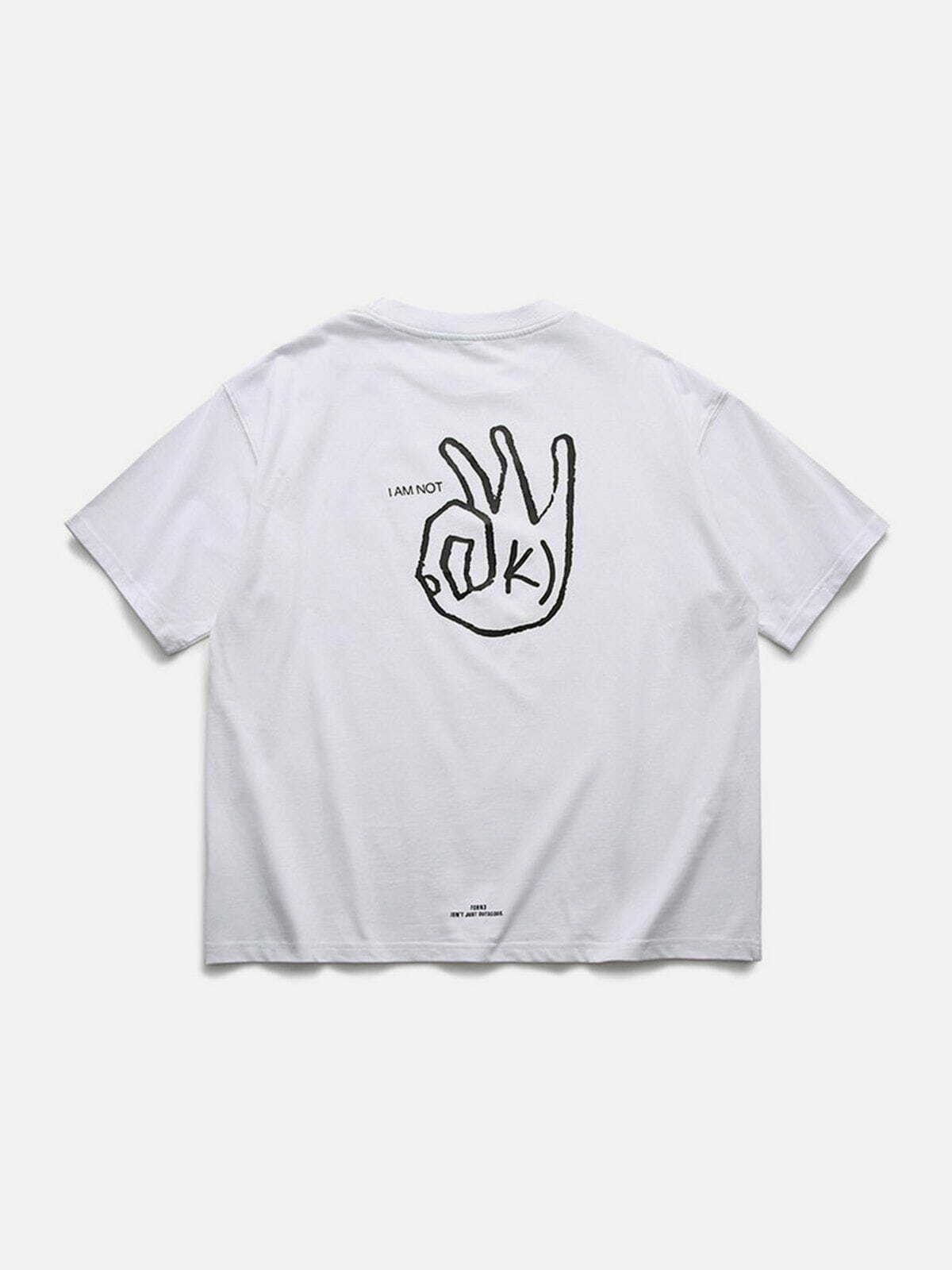 Y2K Grunge OK Gesture Print Tee - Retro 90s Summer Outfit for Y2K Party Vibes