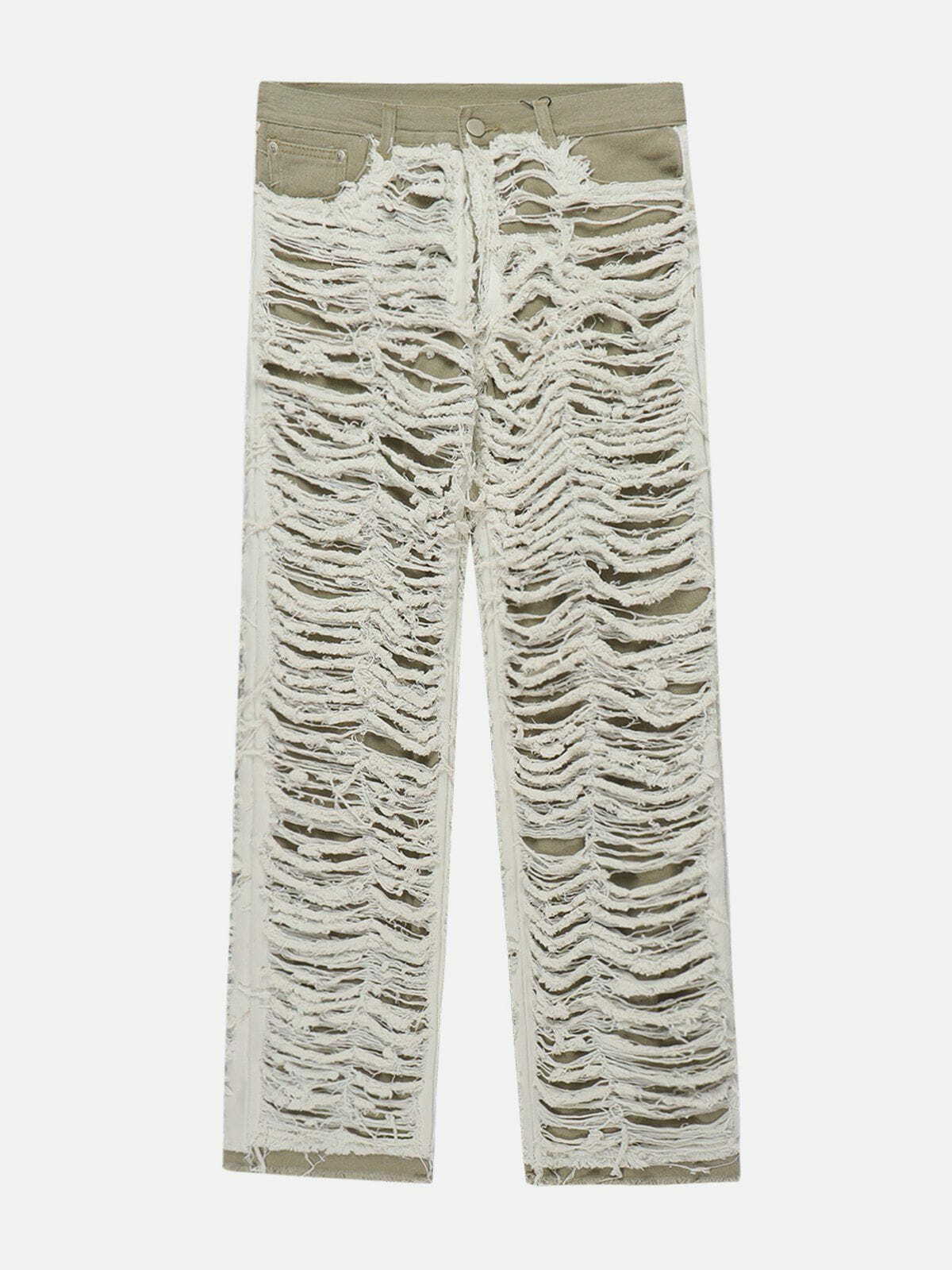 Y2K Grunge Openwork Broken Hole Jeans - Retro 90s Summer Outfit for Y2K Style Lovers