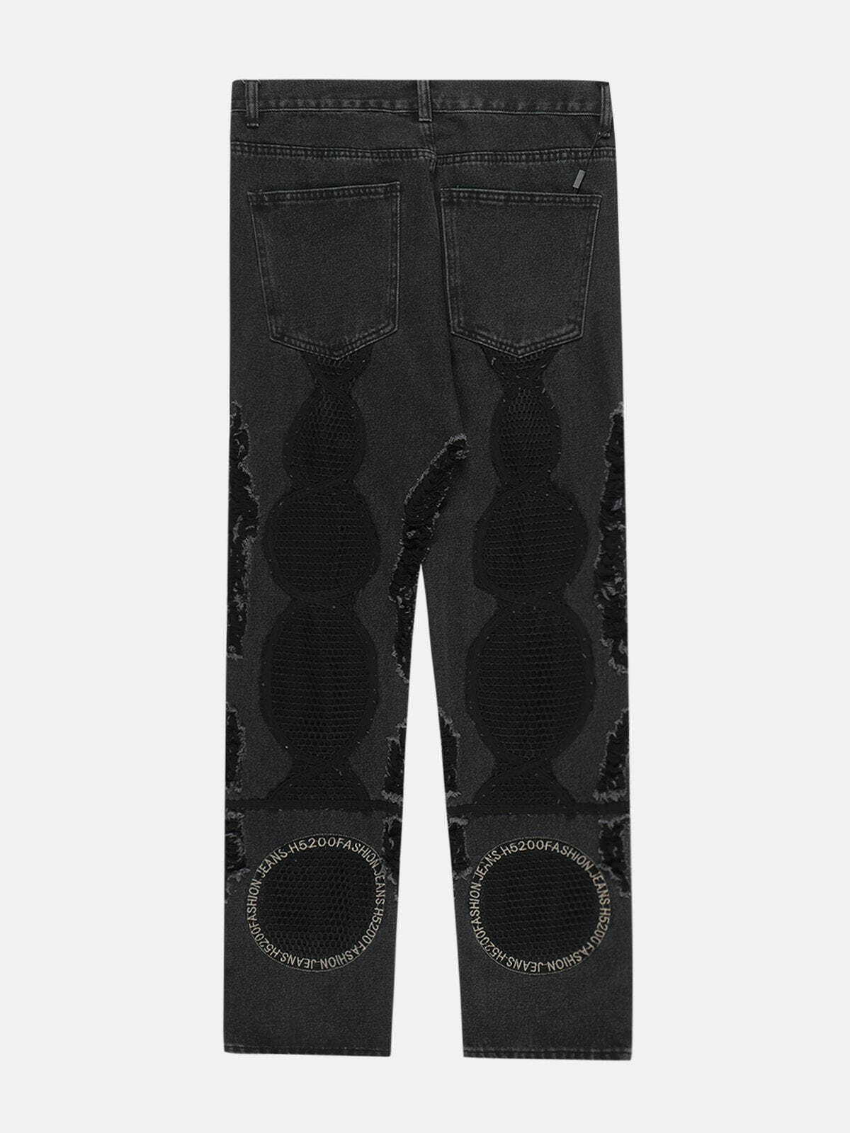 Y2K Grunge Openwork Patch Jeans - Retro 90s Summer Outfit for Y2K Party & Club Vibes