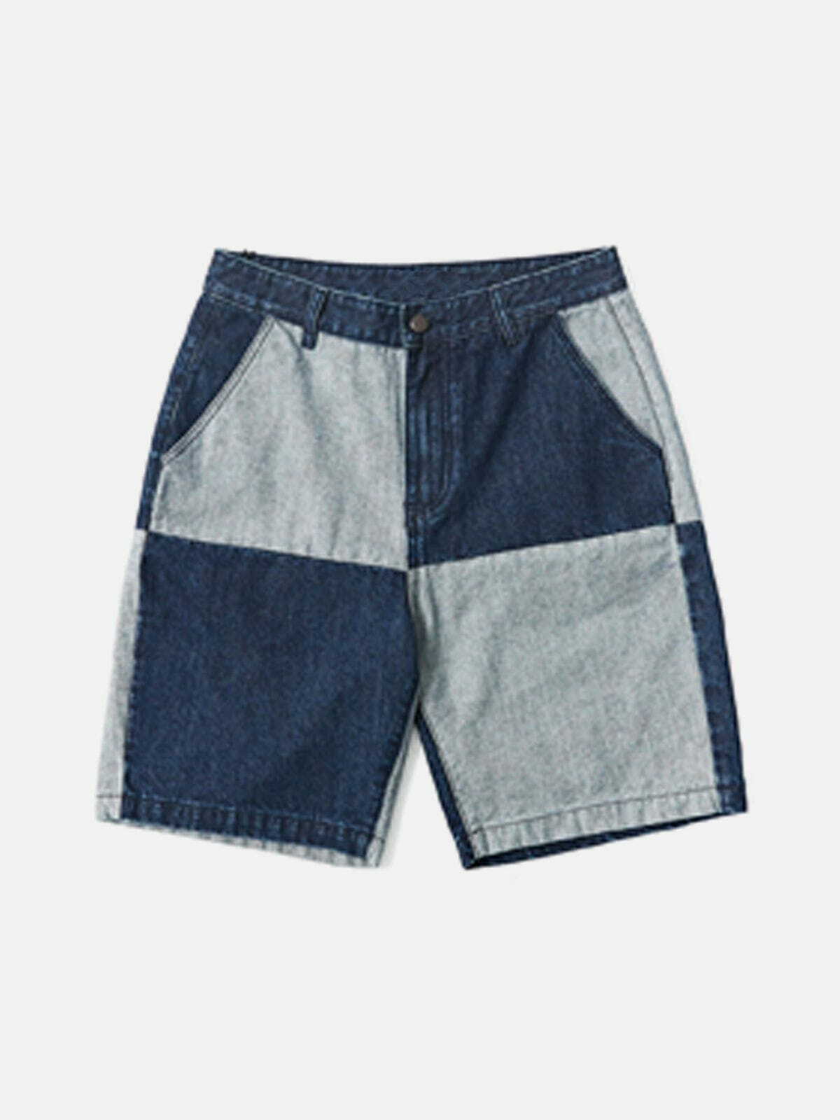 Y2K Grunge Paneled Contrast Denim Shorts - Retro 90s Summer Outfit for Y2K Vibes