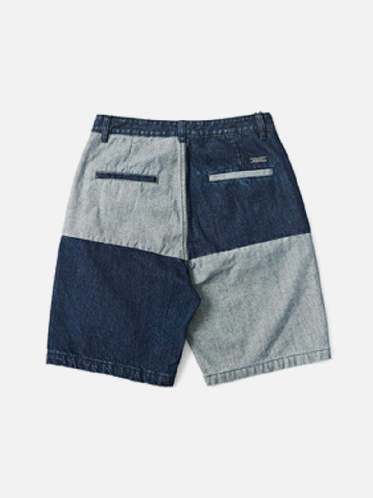 Y2K Grunge Paneled Contrast Denim Shorts - Retro 90s Summer Outfit for Y2K Vibes