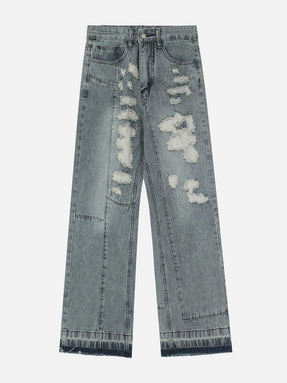 Y2K Grunge Patchwork Hole Jeans - Retro 90s Summer Outfit for Y2K Party & Club Vibes