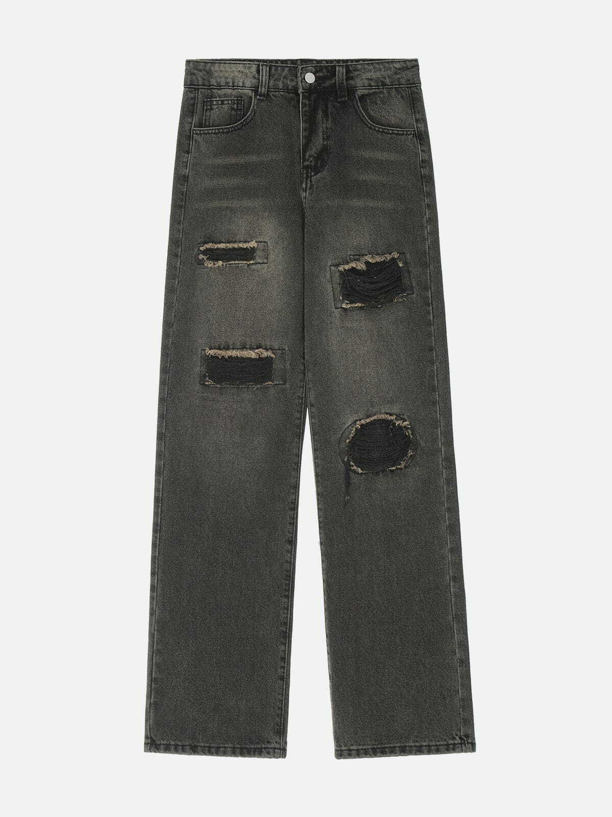 Y2K Grunge Patchwork Hole Jeans - Retro 90s Summer Outfit for Y2K Party & Club Vibes