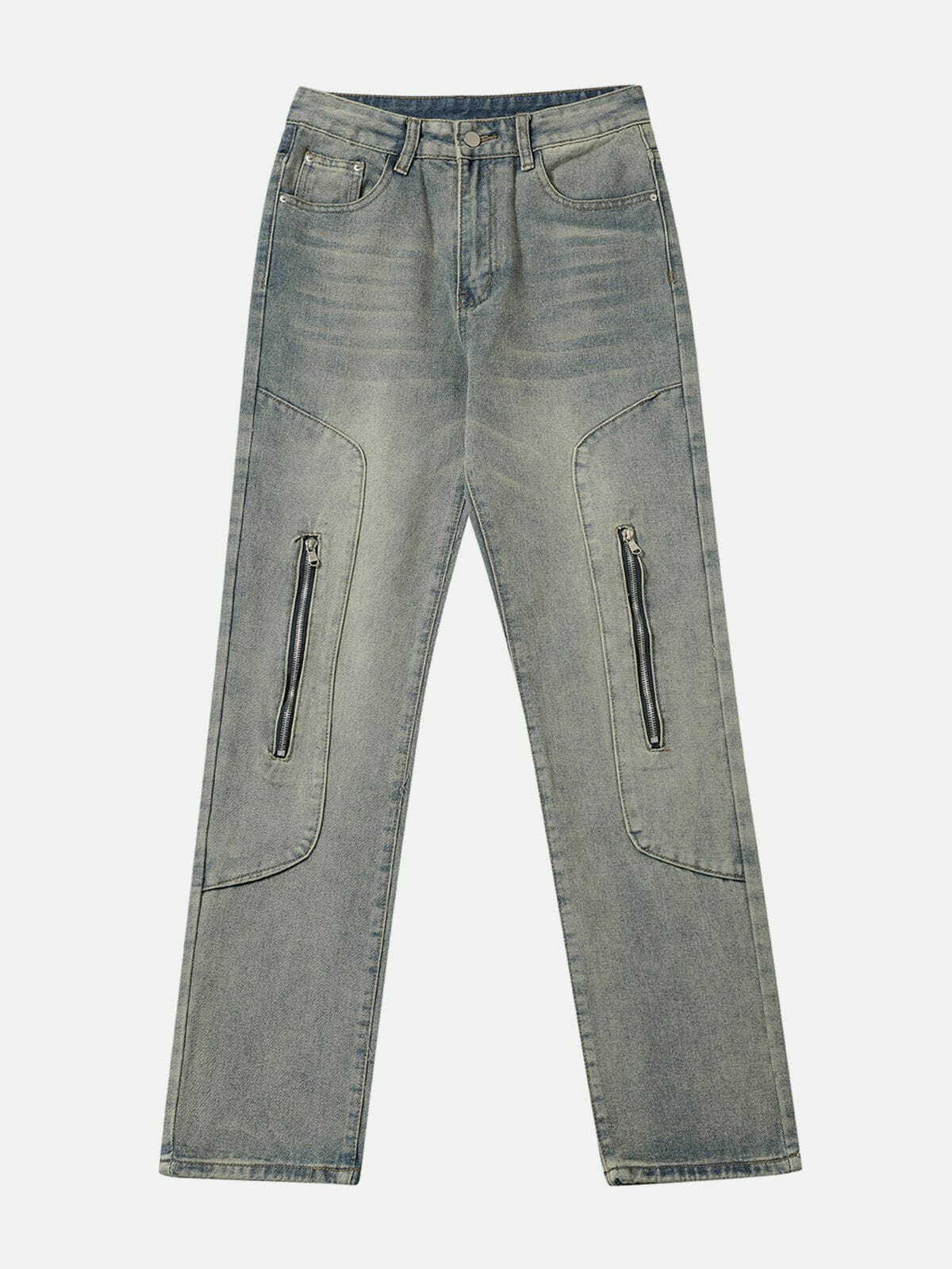 Y2K Grunge Patchwork Jeans with Zipper Detail - Retro 90s Summer Outfit Essential