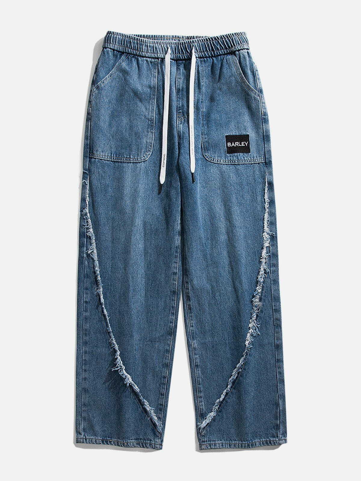 Y2K Grunge Patchwork Raw Edge Jeans - Retro 90s Summer Outfit for Y2K Vibes