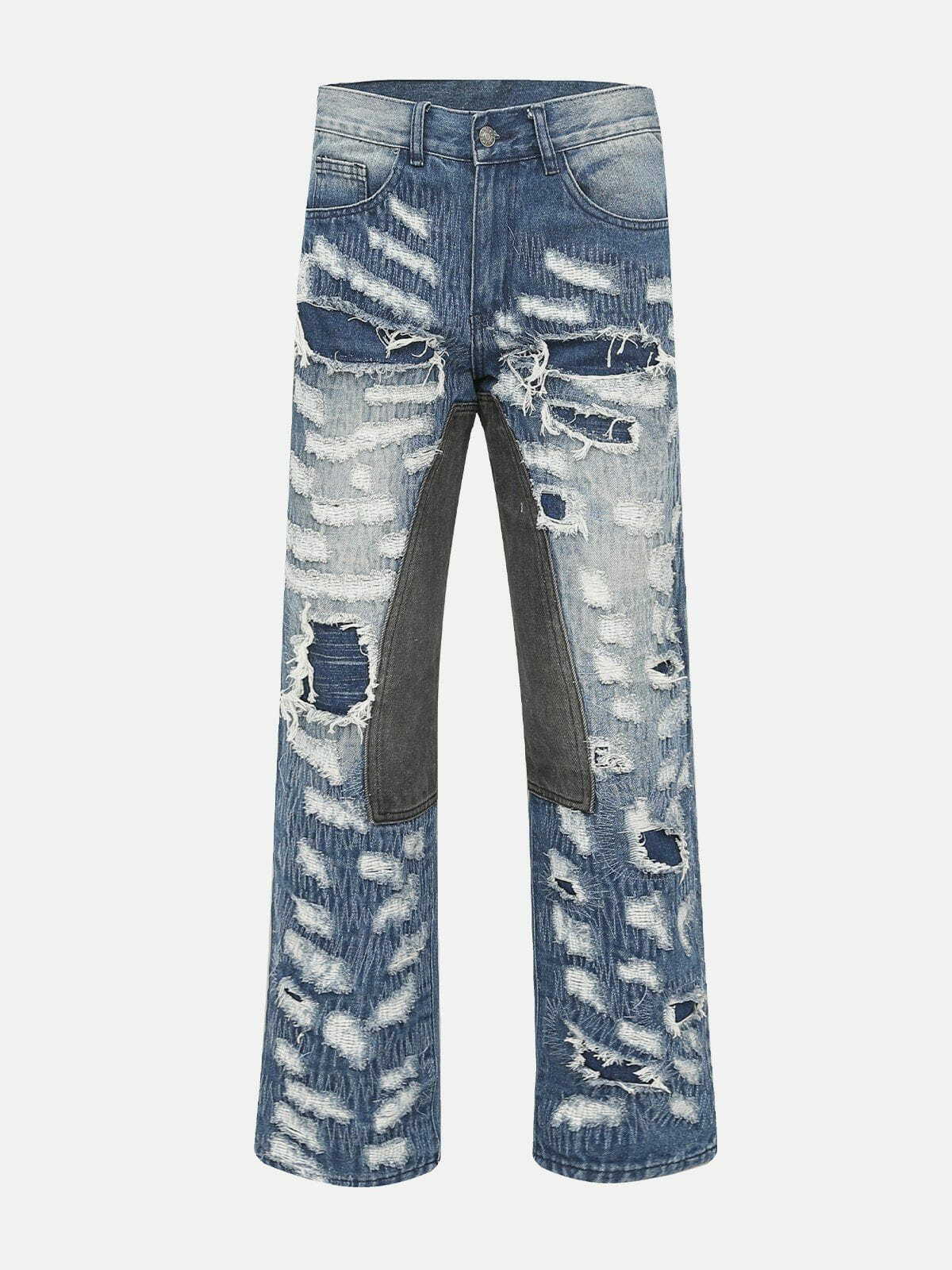 Y2K Grunge Patchwork Ripped Jeans - Retro 90s Summer Outfit for Y2K Vibes