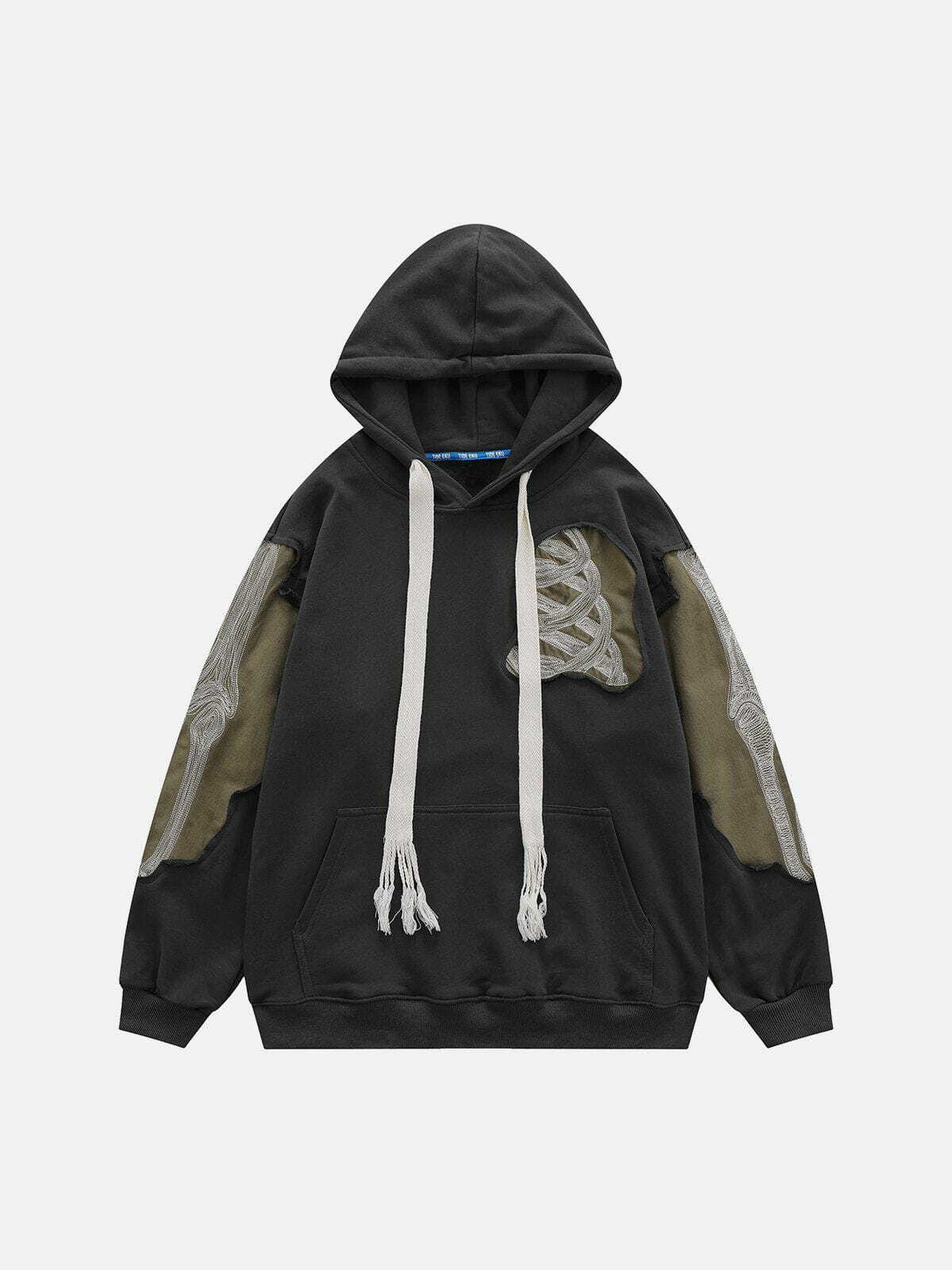 Y2K Grunge Patchwork Skeleton Hoodie - Retro 90s Summer Outfit for Y2K Party Vibes