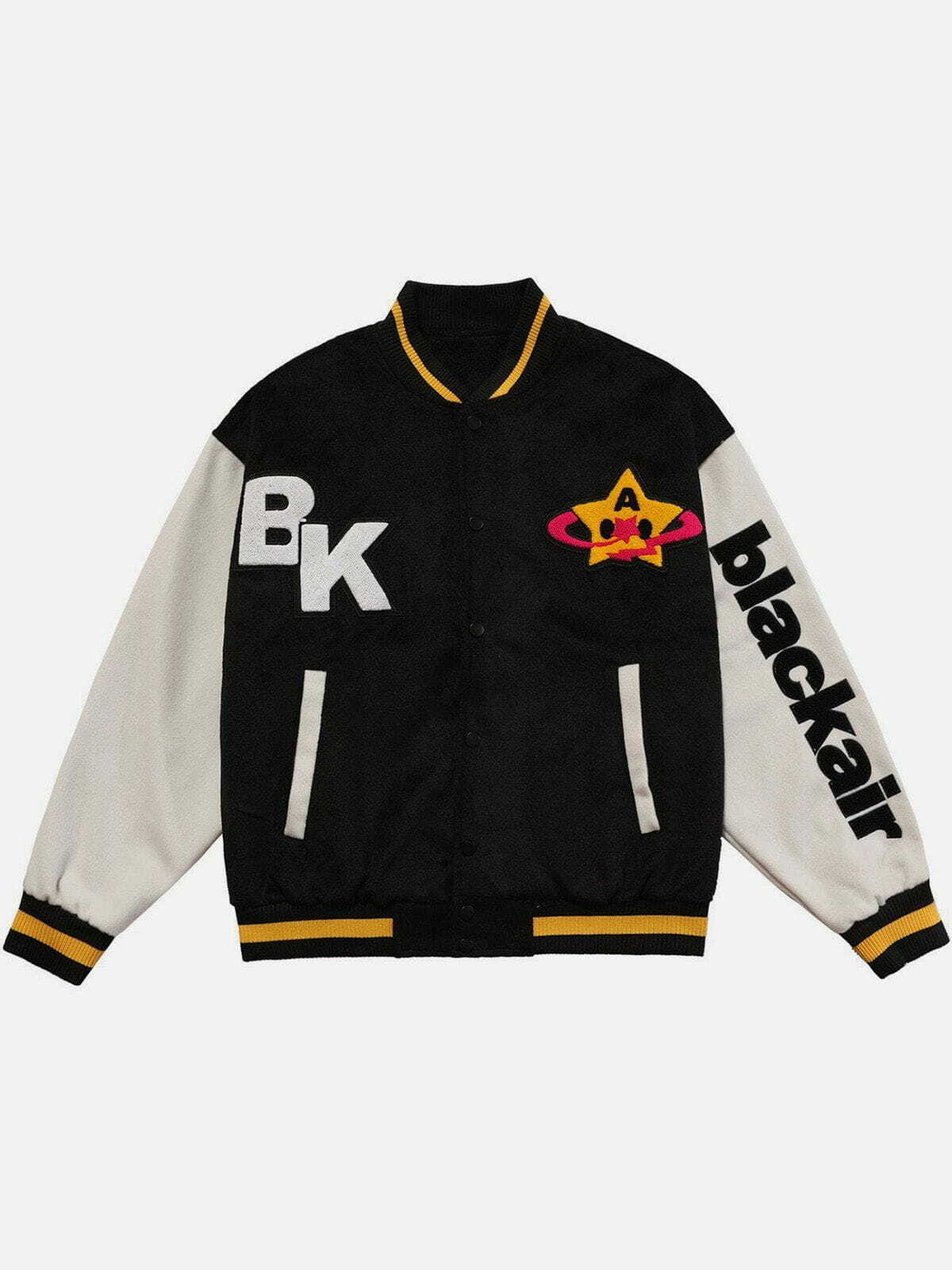 Y2K Grunge Pentagram Skull Embroidered Varsity Jacket - Retro 90s Fashion Statement